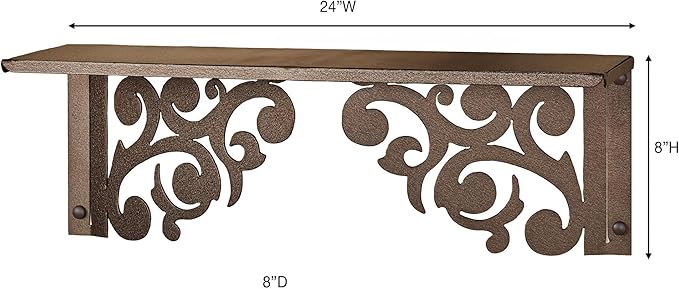 Touch of Class Noble Scrolls Metal Wall Shelf | Bronze | Scrolling Designs | Display Shelves for Bedroom, Living Room, Bathroom, Entryway, Office, Hallway