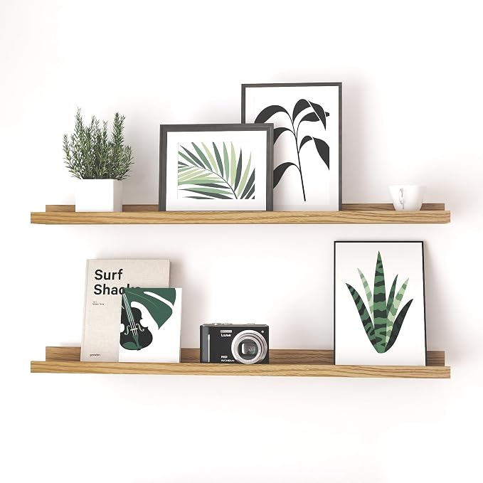 Floating Shelves for Wall Decor, Long Wall Mounted Storage Shelf for Bedroom, Living Room, Bathroom, Kitchen, Nursery, Display Picture Ledge Shelf with Lip Set of 2-36 Inches, Oak