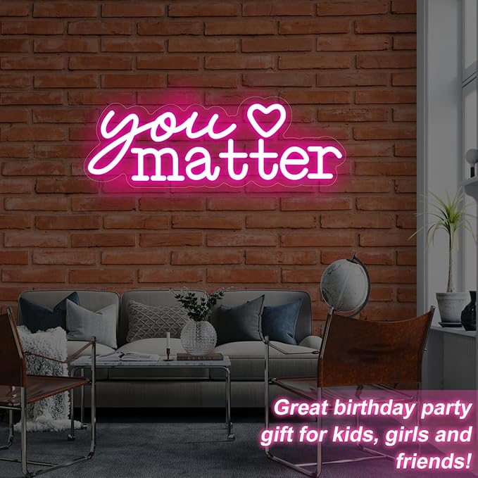You Matter Neon Sign for Wall Decor, Positive Affirmation Art, Classroom Office Decor, Gift for Teacher, Encouraging Light, Pink Led Light for Bedroom, Club, Gifts For Birthday, Christmas Party Girls Gift