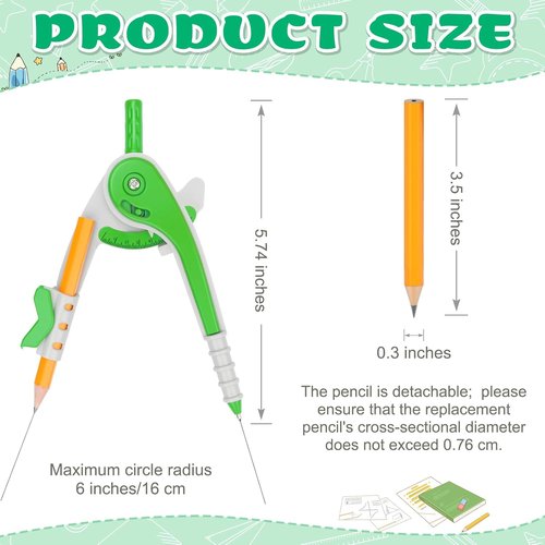 Skiennix 16 PCS Math Compass Set - 6 Inch Plastic Drawing Compass with Pencils for Geometry and Art
