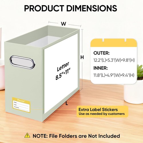 BALEINE File Organizer Box - Portable Collapsible Cardboard Folder Storage for Letter Size Documents | 2 Pack, Beige