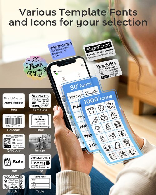 Phomemo M110 Label Maker - 2-Inch Round Thermal Labels & 5 Color Self-Adhesive Stickers | 140pcs/Roll for Small Business & Crafts