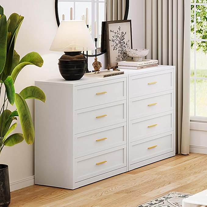Metal Dresser with 5 Drawer，48" Tall Chest of Drawers with Wide Metal Handle,Drawer Organizer for Bedroom,Living Room,Hallway and Entryway,White