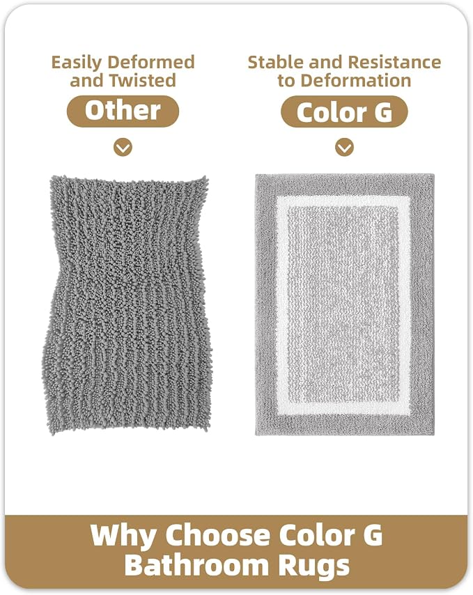 Color&Geometry Simple and Stylish Large Bath Mats for Bathroom Non Slip, 24"x36" Gray Bathroom Rugs, Absorbent, Soft, Washable, Microfiber Bath Rug Shower Mat