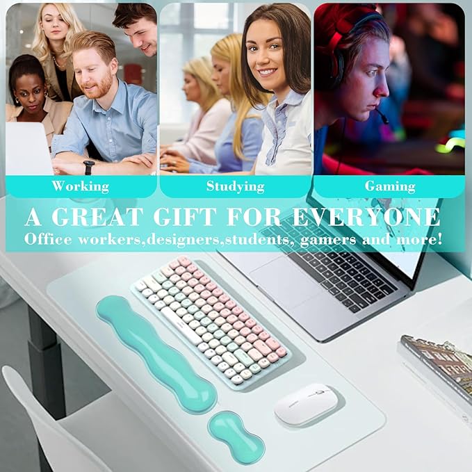 Gel Wrist Rest for Keyboard and Mouse, Wrist Rest for Keyboard, Mouse Wrist Support, Pain Relief, Cool Touch, Non-Skid, Keyboard and Mouse Wrist pad Set