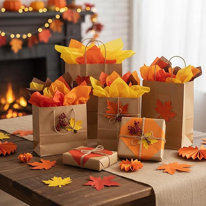 Qilery 500 Sheets Thanksgiving Orange Brown Tissue Paper Bulk Fall Yellow Colored Wrapping Tissue Sheets for Gift Bags 15 x 20 Inch Acid Free Decoupage Paper for Friendsgiving Harvest DIY Craft