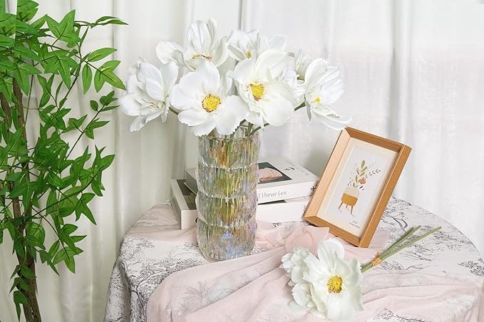 INSUNX 5 Bouquet Cosmos Artificial Flowers White Fake Daisy Flowers 15Pcs Faux Wildflowers Silk Flowers for Wedding Garden Home Party Table Centerpieces Cake Decor (White)