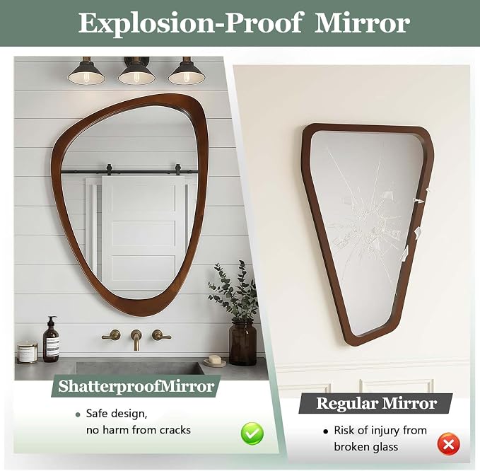 20x30 Inch Asymmetrical Wall Mirror Wood,Rustic Irregular Shaped Vanity Mirror for Bathroom,Bedroom, Living Room, Entryway, Fireplace,Wall Decor,Solid Wooden Frame (Dark Walnut, 20"x30" Inch)