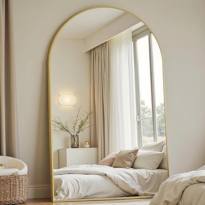 Dewfig Arched Full Length Mirror, 81"x41" Large Floor Mirror with Stand, Oversized Full Body Mirrors for Leaning or Hanging, Wall Mounted Mirrors for Bedroom, Living Room,Dressing Room, Gold