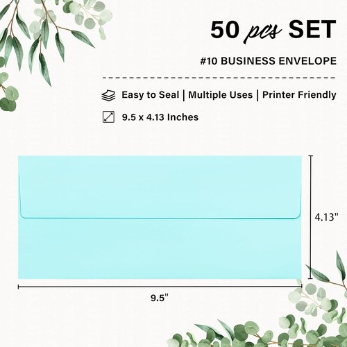Light Blue Self-Seal Business Envelopes by [Brand Name] - 50 Pack for Secure Mailing | 4 1/8 x 9 1/2 Inches