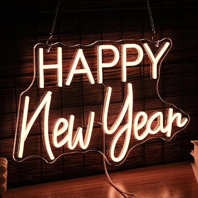 Happy New Year Neon Sign Warm White Happy New Year Neon Light Powered by USB for Wall Decor LED New Year Neon Light Sign for Living Room New Year Christmas Party Business Decor