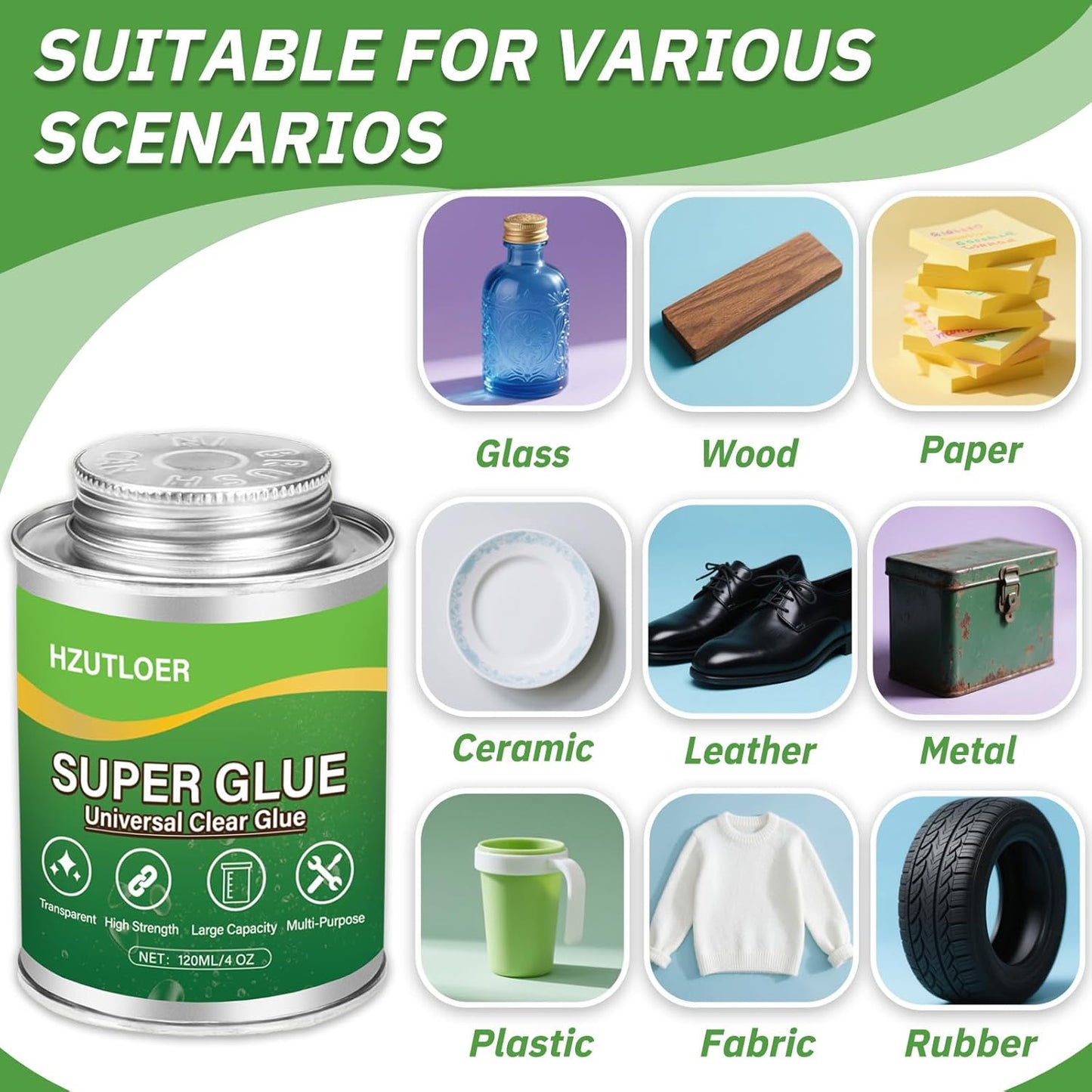 Super Glue | Clear Multi-Purpose Adhesive with Brush - 4 oz Strong Instant Glue for Wood, Ceramic, Leather, Plastic, Glass, Metal, Rubber, DIY Crafts