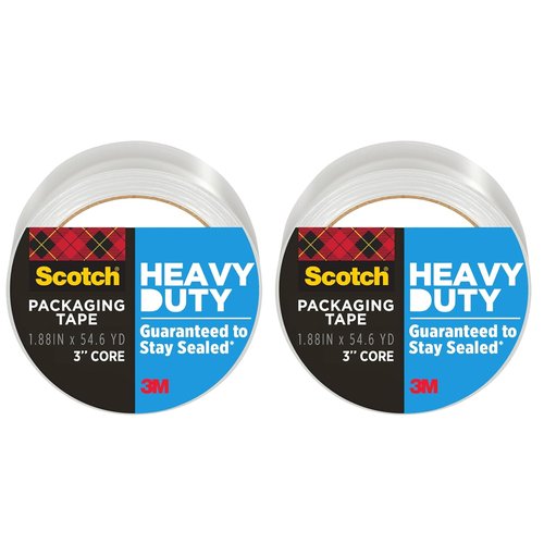 Scotch Heavy Duty Shipping Tape - Clear 1.88 in x 54.6 yd | 2 Pack of 3.0 Mil Box Sealing Rolls