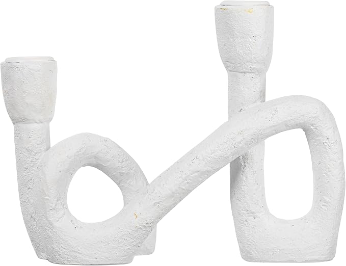 Modern Sculptural Double Taper Candle Holder, White