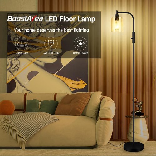 BoostArea Dimmable Floor Lamp - Modern Standing Lamp with Glass Shade & 6W LED Bulb | Ideal for Living Room & Bedroom