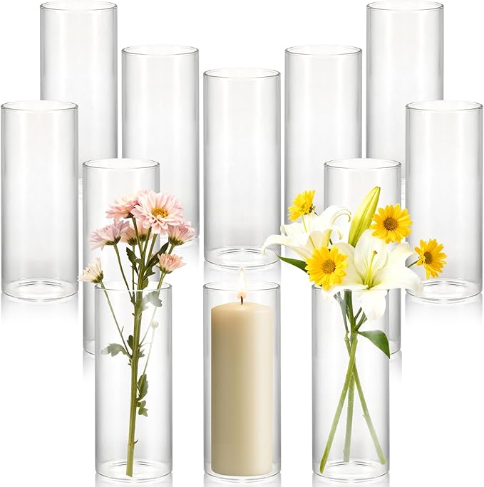 12 Pack 6.5" Tall x 2.4" Diameter Clear Glass Cylinder Vases-Flower Vases for Centerpieces, Hurricane & Floating Candle Holders for Weddings, Parties, Home Decor,Table Displays
