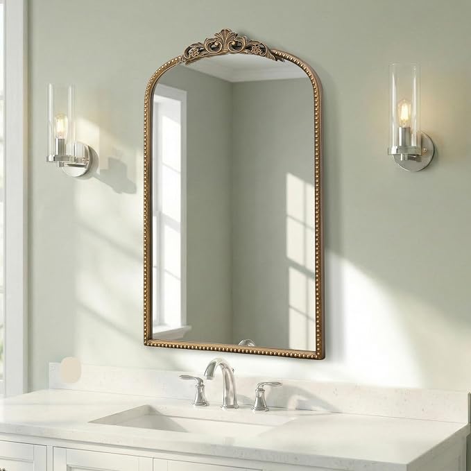 Micasso Vintage Wall Gold Mirror: 31"x 19" French Baroque Antique Mirror - Traditional Ornate Decorative Arched for Wall/Bathroom/Entryway/Fireplace/Hallway - Home Decor for Living Room