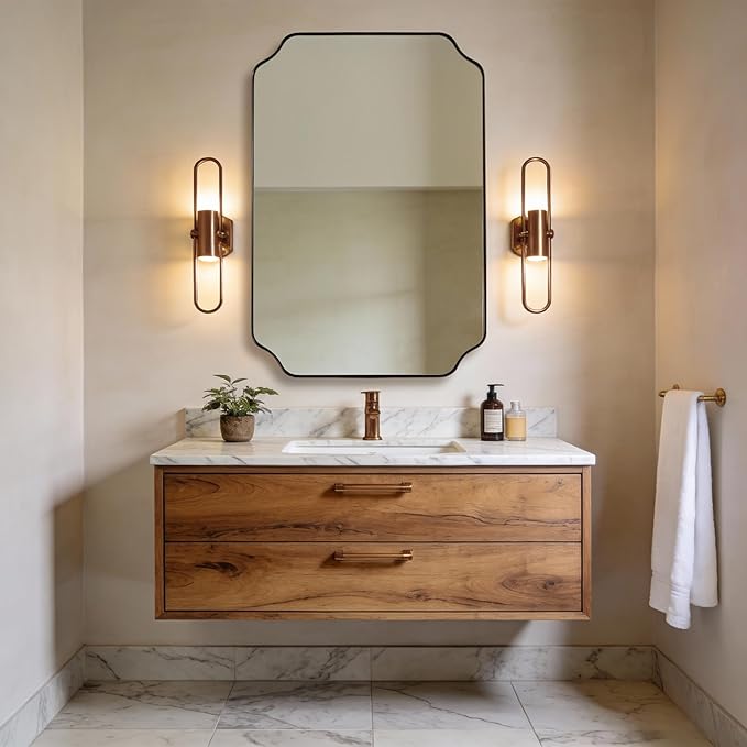 ANDY STAR Brushed Bronze Scalloped Mirror, 26"x38" Bathroom Vanity Mirror, Antique Scalloped Mirror in Premium Stainless Steel Frame, Timeless Shape with Unique Flair, Hangs Vertically/Horizontally