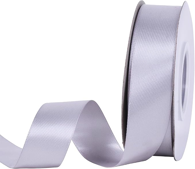 YAMA Silver Double Faced Satin Ribbon, 1 Inch 25 Yards, Great for Crafts Bows Flower Bouquet Wedding Home Decor Gift Wrapping