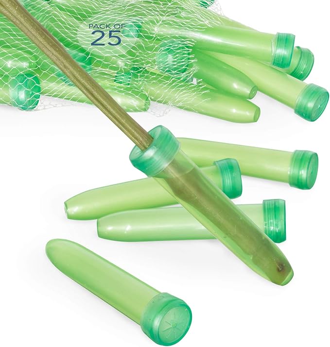 Royal Imports Floral Water Tubes with Caps – 3" Green Plastic Flower Vials for Single Stem Roses, Buds, Bouquets – Standard Style, 1/2" Opening – 25 Pack