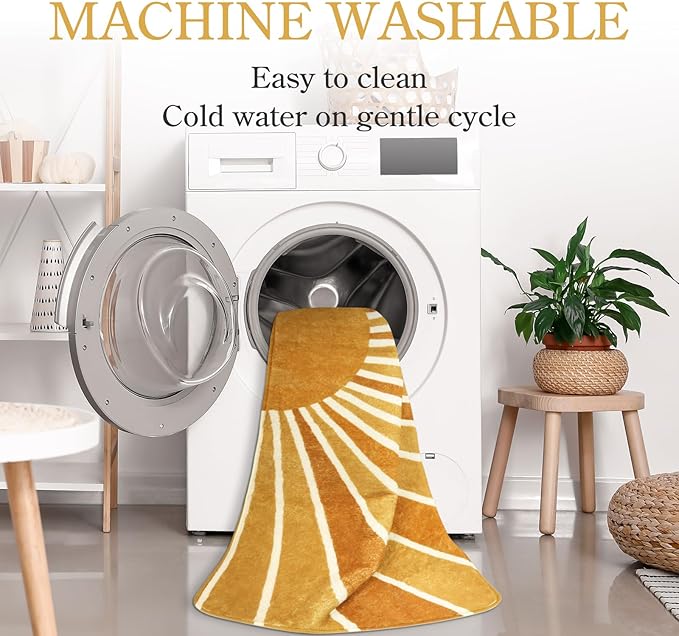 Lahome Washable Sun Boho Runner Rug: 2'x4' Non-Slip Distressed Sun Print for Hallways, Entryways, Laundry, Kitchen, Bedroom, Bathroom & Nursery