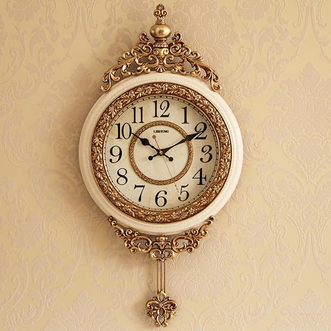 SHISEDECO Elegant, Traditional, Decorative, Hand Painted Modern Grandfather Wall Clock Fancy Ethnic Luxury Handmade Decoration, Swinging Pendulum for New Room or Office. Large. 29.5 Inch. (Yellow)