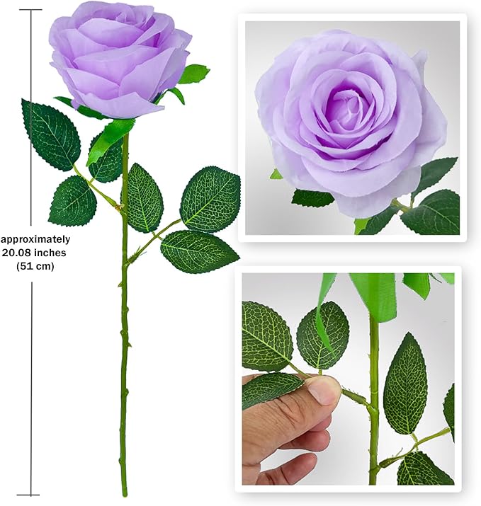 12 PCS Rose Artificial Silk Flowers, Fake Roses with Long Stems Realistic Faux Rose Flower Bouquets for Home Wedding Decoration Party