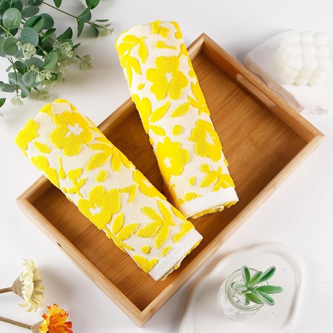 Quera 2 Pack Hand Towels Spring Summer Yellow Flower Sunflower Farmhouse Cotton Bathroom Decorative Towels Set for Drying, Cleaning, Cooking, Holiday 13.7'' x 29.5''