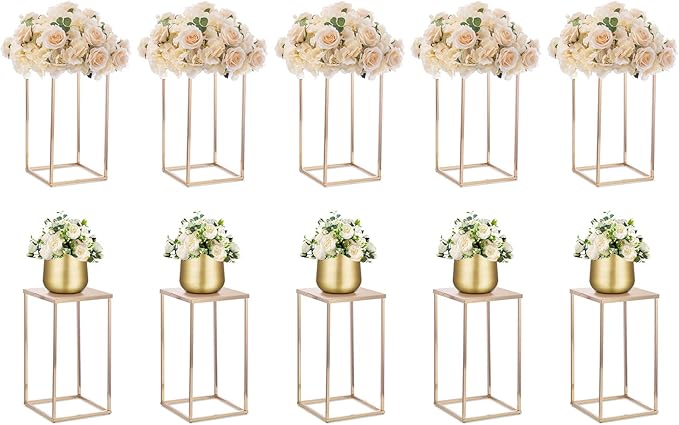 Nuptio Gold Vases - 10 Tall 15.7 inch Geometric Centerpieces for Wedding Tables