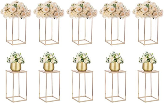 Nuptio Gold Vases - 10 Tall 15.7 inch Geometric Centerpieces for Wedding Tables