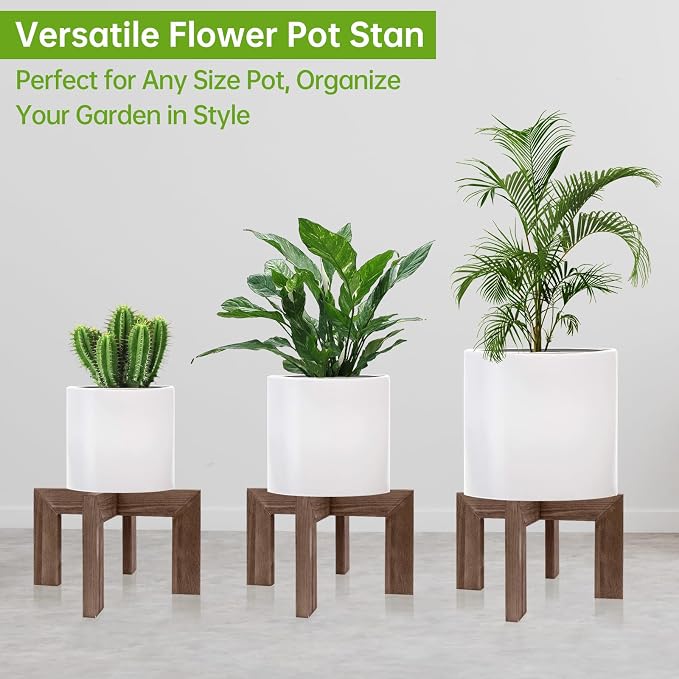 hismocal Modern Wood Plant Stand Indoor/Outdoor, Planter Stand Holder Rattan Flower Pot Stand (1 Pack- Wood Grain)
