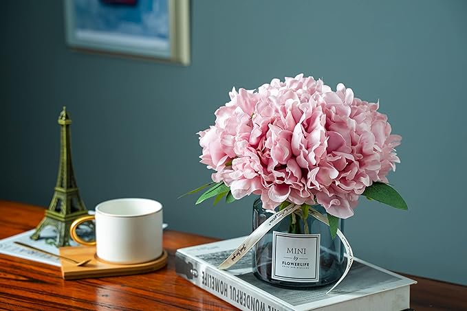 XIAYAN Artificial Flower and Glass Bottle Set, Isn Style, Suitable for Living Room, Dining Table, Office, Wedding, Hotel Banquet and Family Decoration. (Pink Purple)
