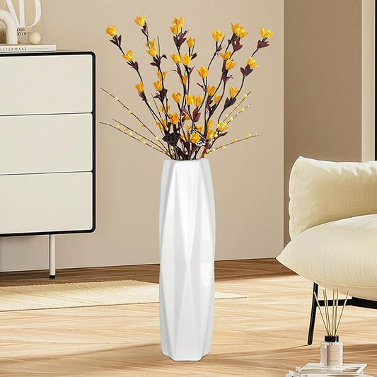 Large Ceramic Floor Vase 17.7 Inches Tall,White Tall Modern Flower Vases For Office, Home,Farmhouse,Living Room Décor,Simple Origami Design Fall Decorative Porcelain flower Arrangement Vase Ideal Gift