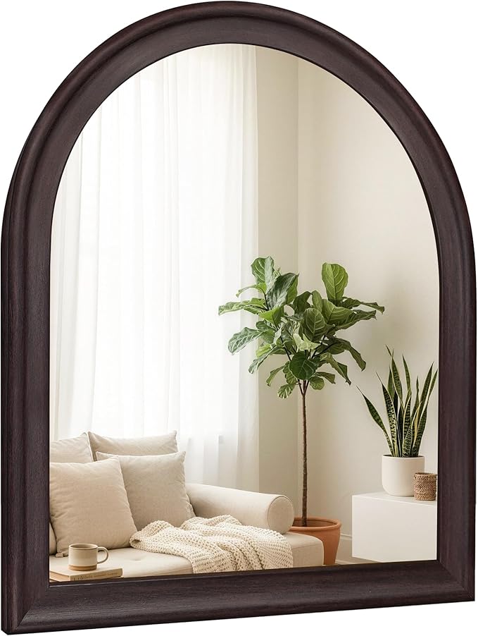 30x36 Inch Arched Wall Mirror, Rustic Black Walnut Arch Wall Mount Bathroom Mirrors with Tempered Glass for Entryway Bedroom Bathroom Living Room Farmhouse Boho Home Decor