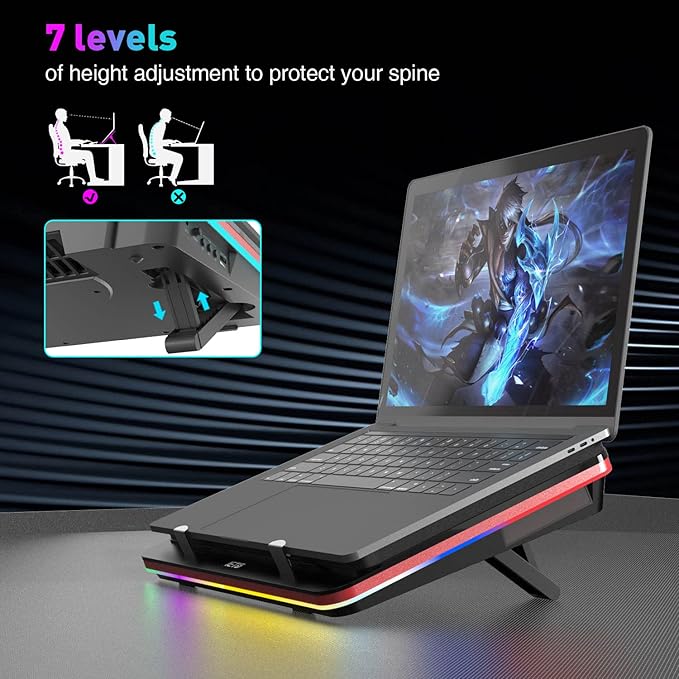 IETS GT500 Powerful Turbo-Fan (5000 RPM) RGB Laptop Cooling Pad with Infinitely Variable Speed,Seal Foam for Rapid Cooling Gaming Laptop,Dust Filter for Protect Laptop,13-17.3inch Laptop Cooler