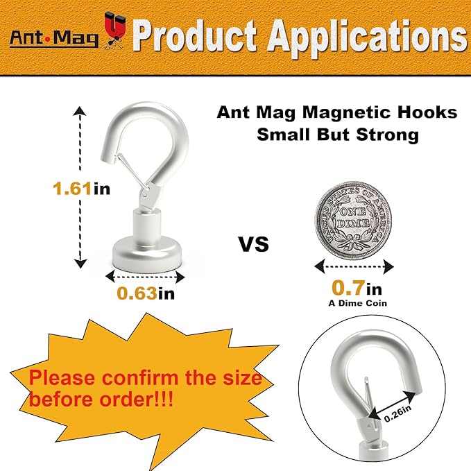 Ant Mag Magnetic Hooks Heavy Duty with Snap 22lbs Strong Magnet Hooks Great Hanging for Refrigerator, Cruise Cabin, Grill, Wreath,Kitchen,Office 10 Pack
