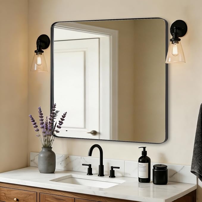 ANDY STAR Black Bathroom Mirrors for Over Sink, 30x30 Inch Matte Black Mirror for Bathroom, Square Metal Vanity Mirror for Wall-Modern Clean Design with Superior Stainless Steel Frame