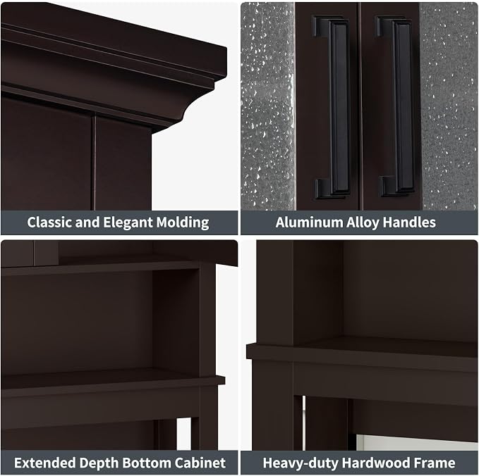 Over The Toilet Storage Cabinet, Over Toilet Bathroom Organizer with Glass Doors and Adjustable Shelf, Thicken Frame Above Toilet Storage Cabinet Behind Toilet Bathroom Organizer, Espresso