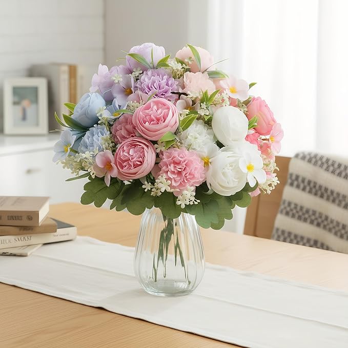 6 Color Rose Peony Artificial Flowers UV Resistant Fake Flowers for Outdoor Garden Decor Wedding Bouquets Home Decoration Porch, Patio Table Centerpiece