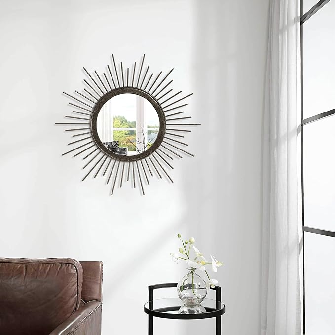 Sunburst Spoked Large Wall Mirror Boho Home Circle Art Mirror Modern Metal Mirror for Wall Decorative Bathroom Bedroom Vanity Hallway Balcony Living Room Entryway 20"
