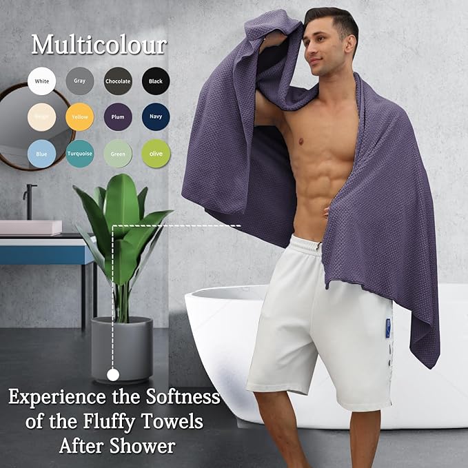 8-Piece Purplr Bath Towels Set,2 Oversized Large Bath Towels Sheet,2 Hand Towels and 4 Washcloths - 600 GSM Soft Luxury Towel Set,Highly Absorbent Quick Dry Towel Collection for Bathroom,Hotel and Spa