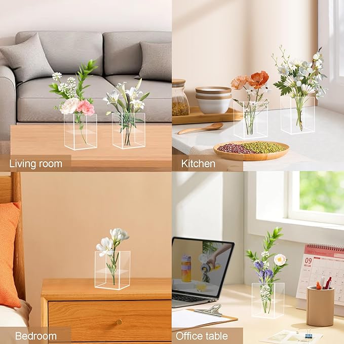 28 Pack Plastic Vases for Centerpiece, Bulk Small Acrylic Vase Clear Plastic Vases for Flowers, Wedding, Home, Office Floral Decor (3x3x4 Inch)