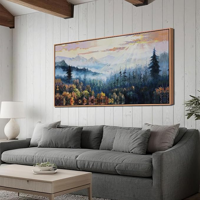Arjun Forest Landscape Wall Art Canvas Framed, Misty Nature Wall Art for Living Room Painting Scenery Tree Picture Artwork for Bedroom Office Home Wall Decor, Large 40"x20"