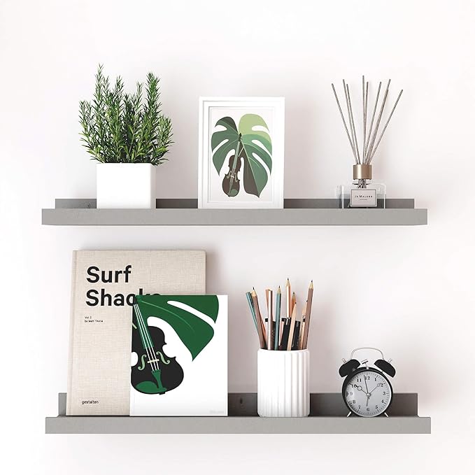 Floating Shelves for Wall Decor, Long Wall Mounted Storage Shelf for Bedroom, Living Room, Bathroom, Kitchen, Nursery, Modern Display Picture Ledge Shelf with Lip Set of 2-24 Inches, Grey