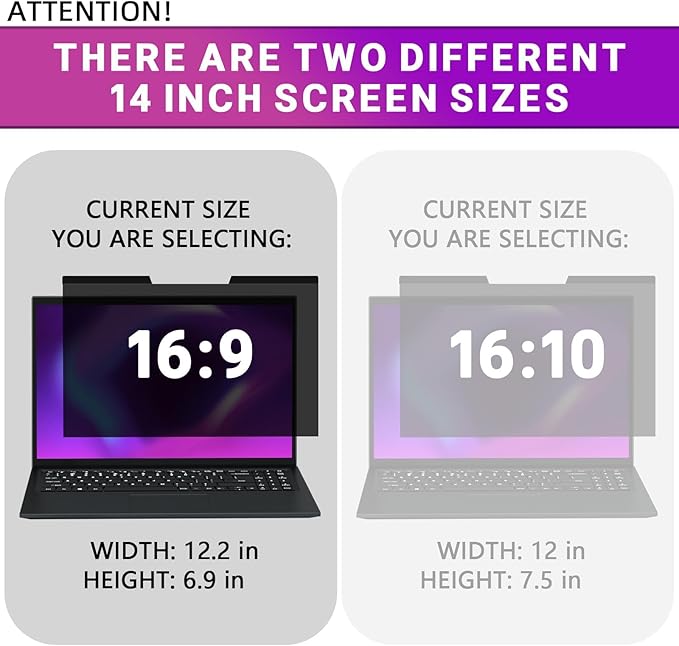 PYS Magnetic Laptop Privacy Screen 14 Inch 16:9 - Laptop Screen Privacy Shield, Anti-Blue Light, Anti-Glare Filter, Removable Screen Protector