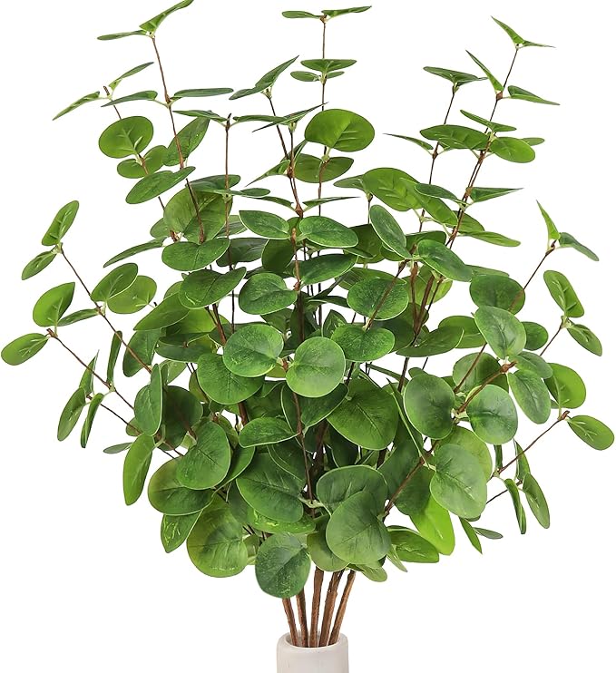 5pcs Artificial Eucalyptus Stems Decor 3D Real Touch Tall 24" Faux Eucalyptus Branches Fake Greenery Plants Stems for Vase Home Party Wedding Decorations