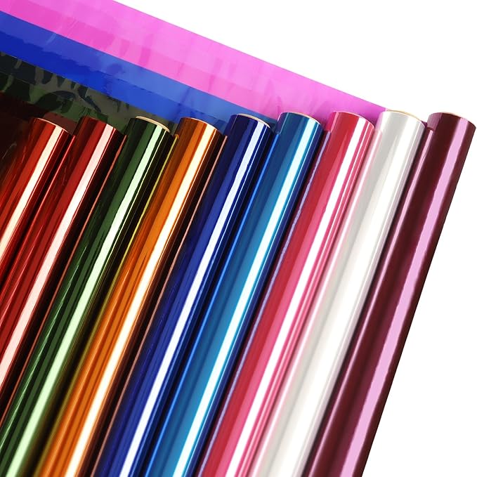 Nitelemn 9 Colors Transparent Colored Cellophane Wrap, Cellophane Paper Roll for Gift Baskets, Treats Wrapping, DIY Arts Crafts Project Decoration(17” x 10ft x 9Rolls)