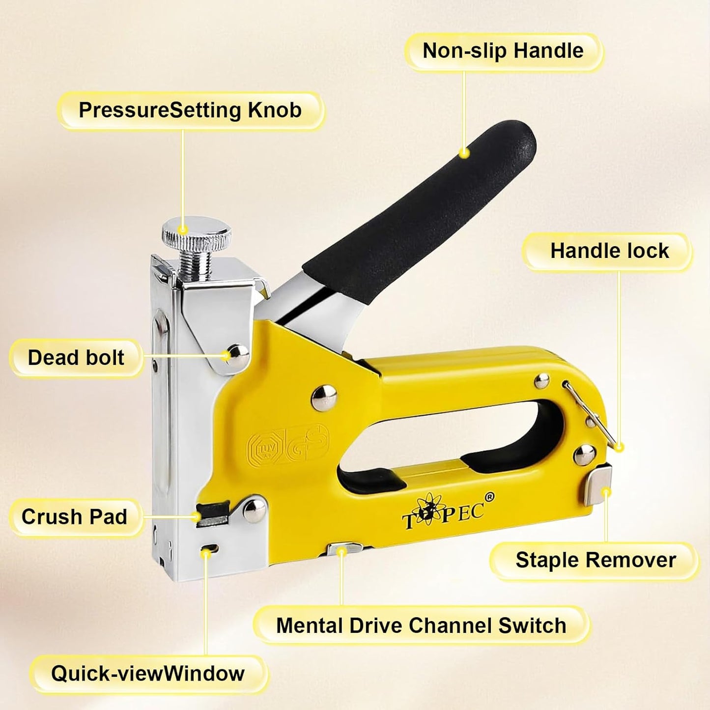 Topec Heavy-Duty Upholstery Staple Gun - 3-in-1 Manual Brad Nailer with 600 Staples for DIY Projects