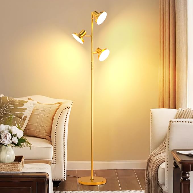 SIBRILLE 36W LED Tree Floor Lamp, Modern Dimmable Standing Lamp with Remote & Touch Control, 4 Color Temperatures, 3 Rotatable LED Light Floor Lamps for Living Room, Bedroom, Office