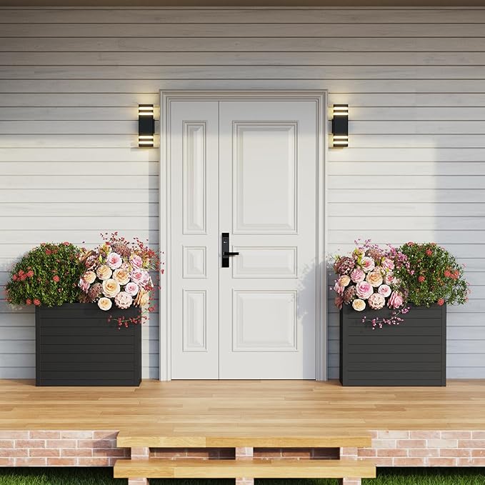 Outdoor Planter Box, Large Rectangular Planter with Removable Drip Tray, Suitable for Indoor or Outdoor Patios/Porches, Ideal for Planting Plants, Flowers, and Gardening (Black)